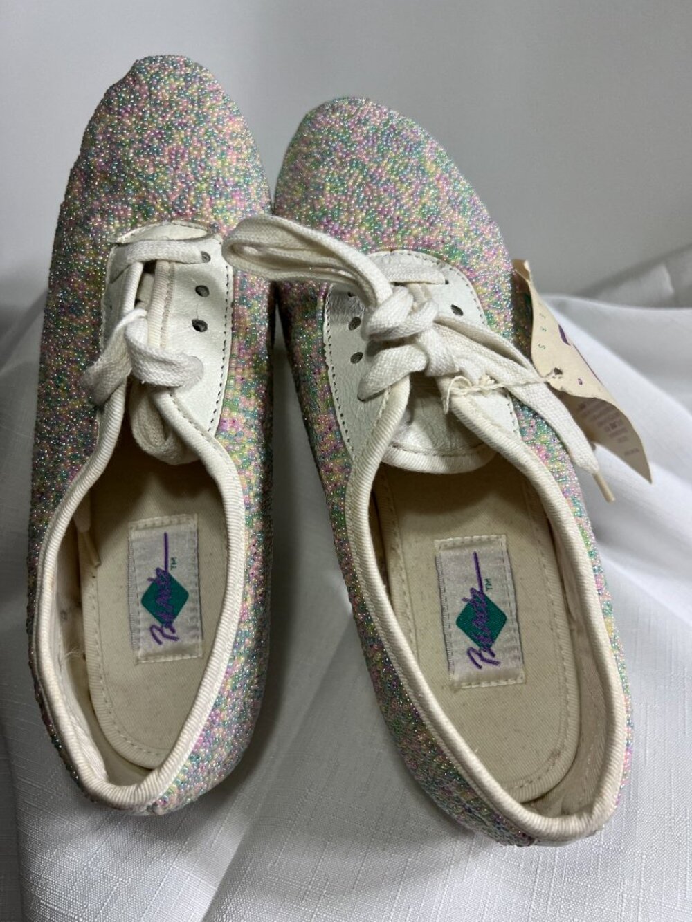 VTG 1989 BEADZ Deadstock Pastel Rainbow Beaded Sneakers Sz 8 - Picture 8 of 12